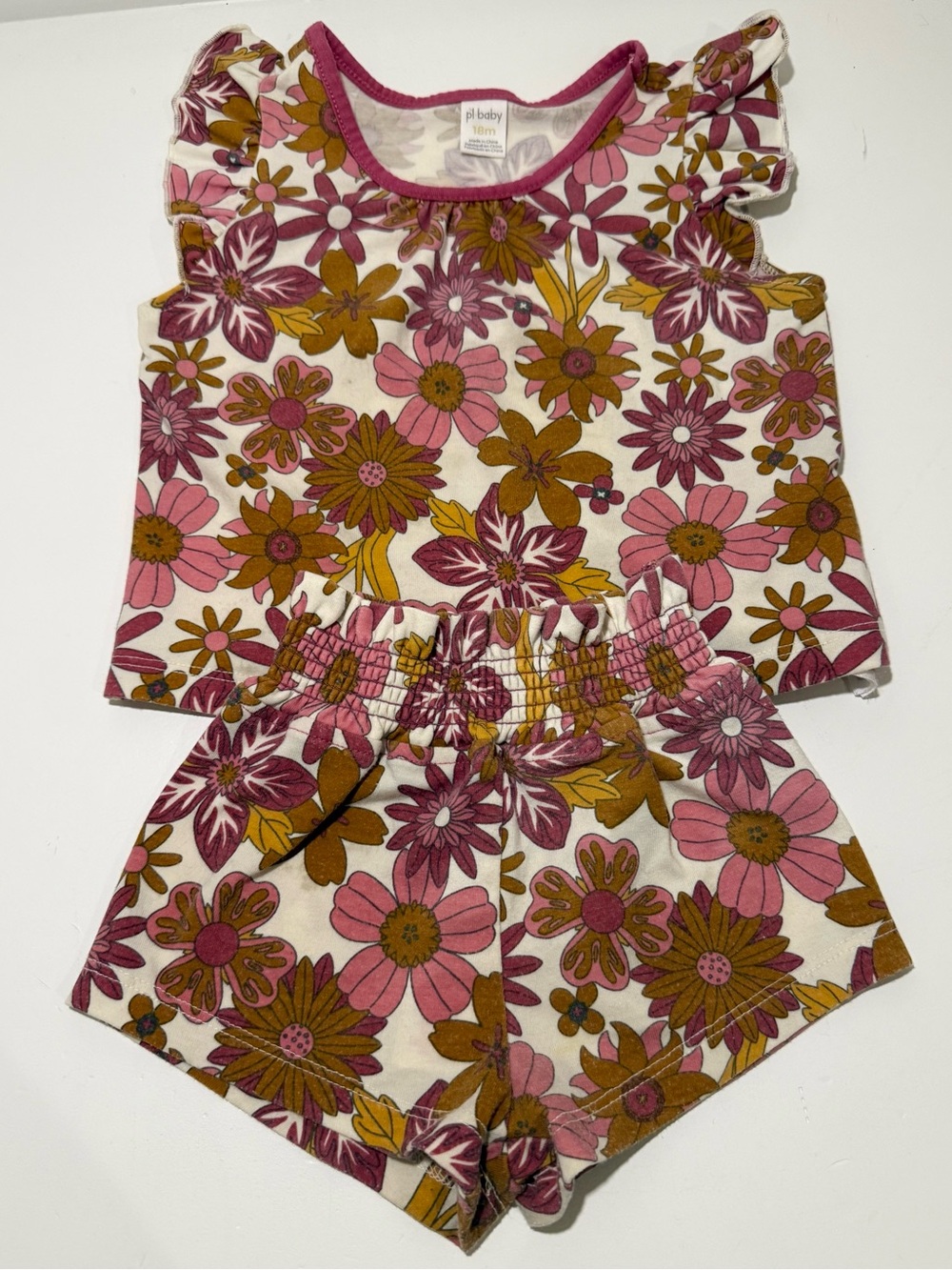 Petit Lem 18M Floral 2-Piece Short Set Ruffle Top Shorts